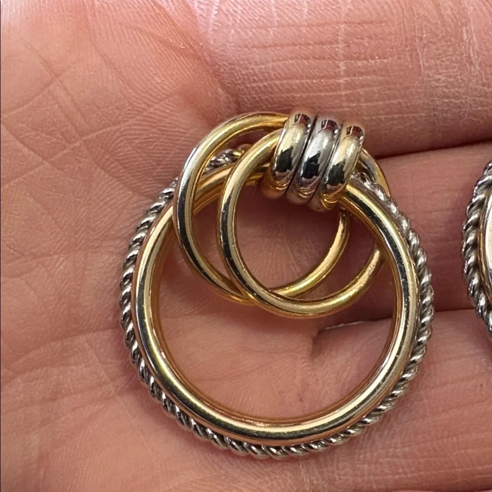 TWO-TONE TEXTURED DOUBLE LOOPED POST 1.5" EARRINGS - Picture 3 of 9